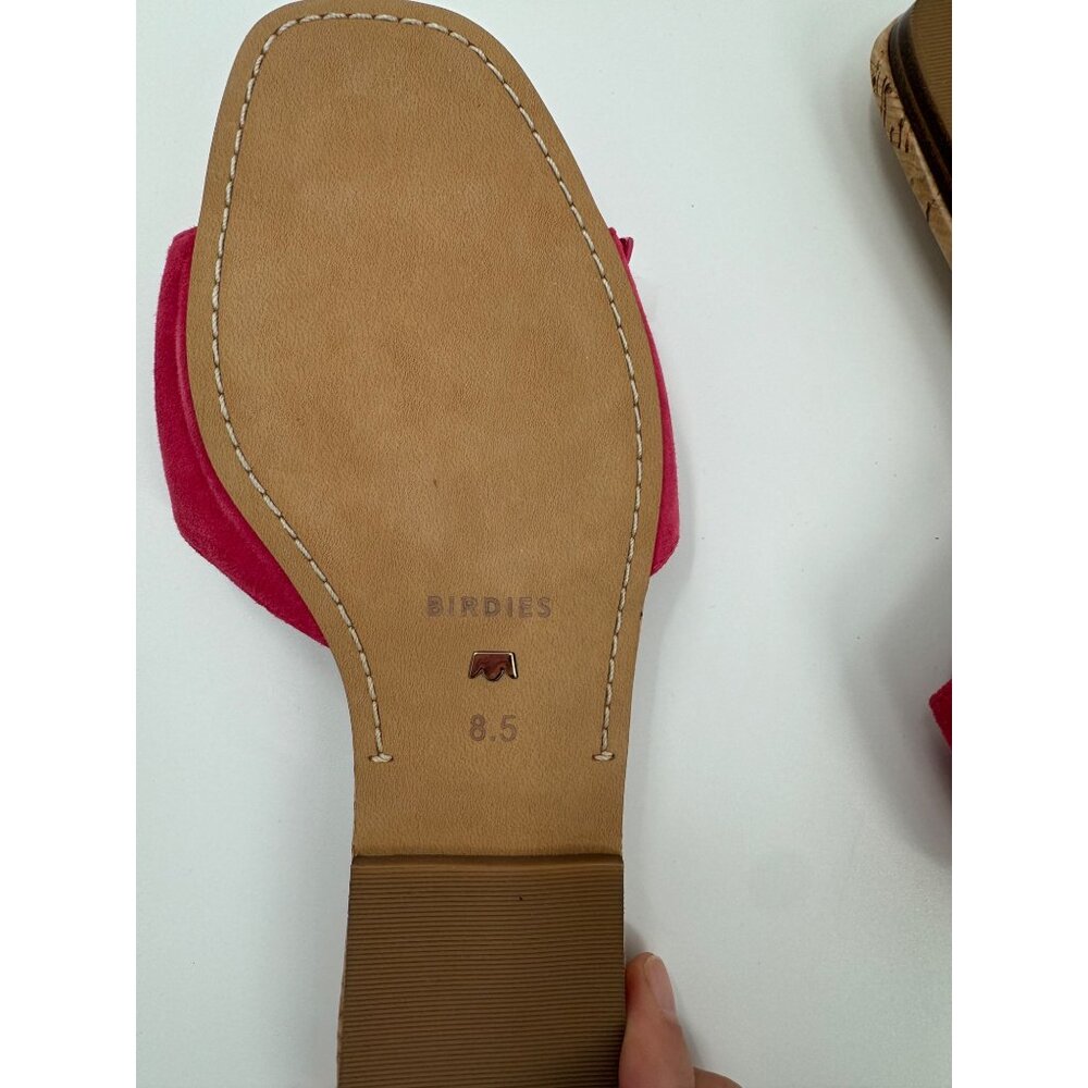 Birdies The Kiwi Ultra Pink Suede & Cork Slide Sandals With Large Buckle Size 8. - Picture 5 of 7